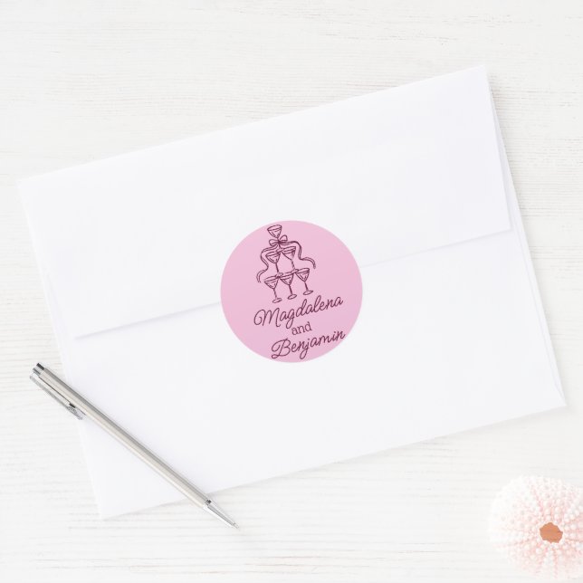 Sticker Rond Retro Hand Drawn Burgundy Champagne Tower Names (Enveloppe)