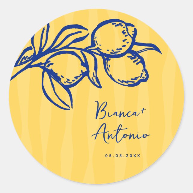 Sticker Rond Retro Hand Drawn Handwritten Blue Italian Wedding (Devant)