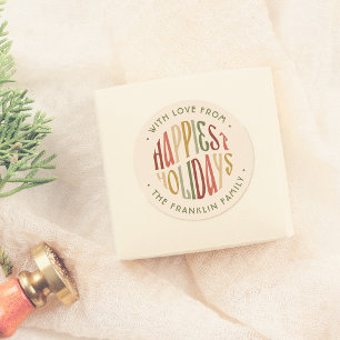 Sticker Rond Retro Happest Holidays Nom de famille Noël