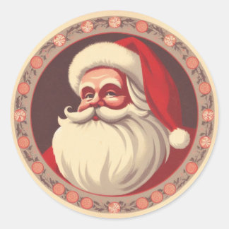 Sticker Rond Retro Happy Père Noël Vintage