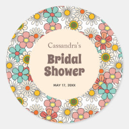 Sticker Rond Retro Hippie Groovy Fleur Mariage 