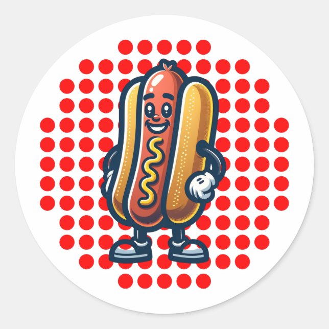 Sticker Rond Retro Hot Dog Glizzy Pop Art (Devant)