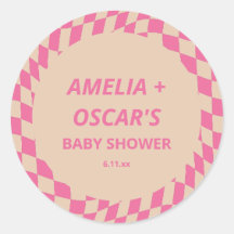 Retro Hot Pink Abstract Checker Custom Baby Shower