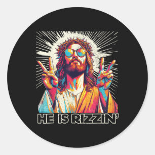 Sticker Rond Rétro Il Rizzin Drôle Jésus A Rizzen Pâques C