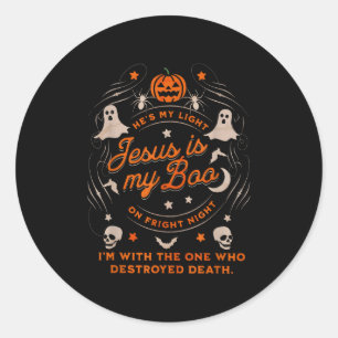 Sticker Rond Retro Jésus Est Mon Boo Christian Halloween Facs