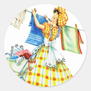 Sticker Rond Rétro jour vintage de blanchisserie de kitsch de
