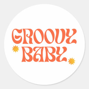 Sticker Rond Retro les années 70 moutarde Orange Hippie Super b