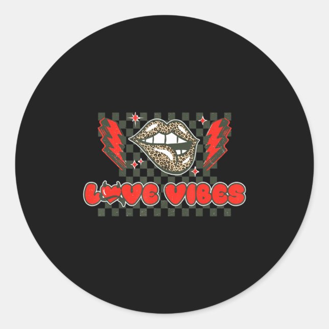 Sticker Rond Retro Love Vibes Leopard Lip Valentine Lightning B (Devant)