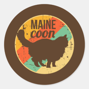 Sticker Rond Retro Maine Coon Amoureux des chats Propriétaire 
