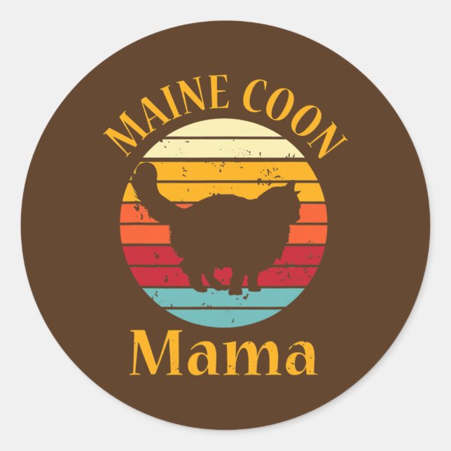 Sticker Rond Retro Maine Coon Chat Maman Propriétaire d'animal  (Devant)