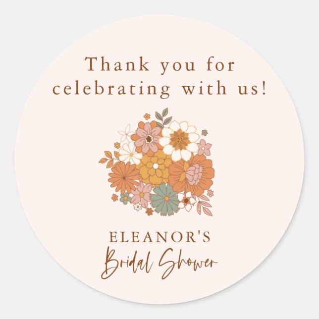 Sticker Rond Retro Merci Boho Floral Fête de Mariage (Devant)