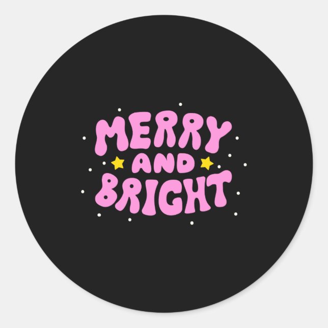 Sticker Rond Retro Merry And Bright Holiday Design  (Devant)