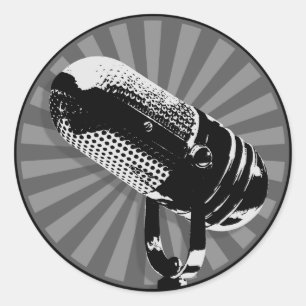 Sticker Rond Retro microphone graphic