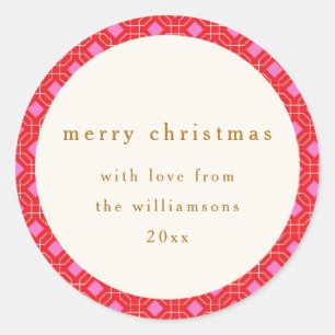 Sticker Rond Retro MidCentury Rouge rose mignon Noël personnali
