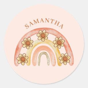 Sticker Rond Retro moderne Boho Rainbow Nom