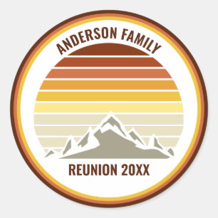Sticker Rond Retro Mountain Sunset Custom Family Reunion Party