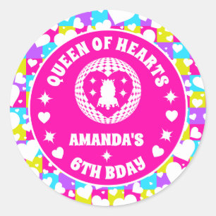 Sticker Rond Retro Neon Reine Des Coeurs Anniversaire