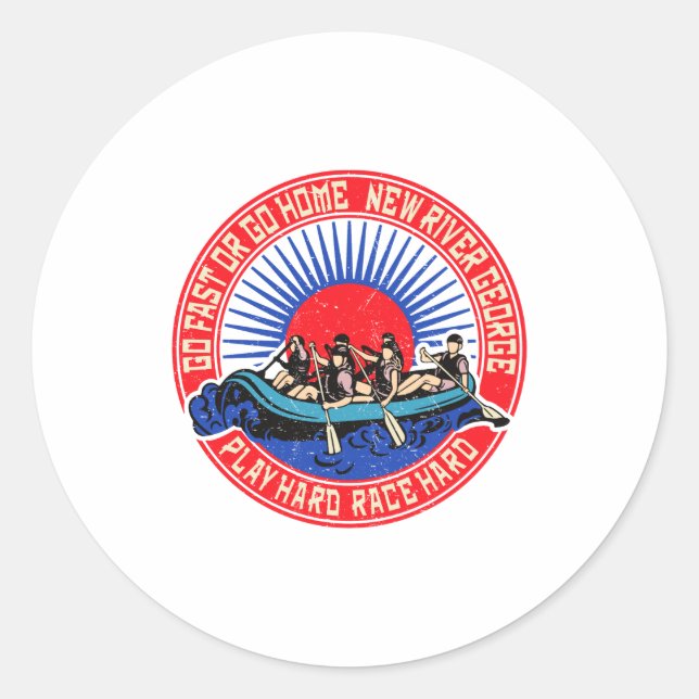 Sticker Rond Retro New River George Rafting  (Devant)