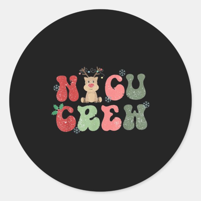 Sticker Rond Retro Nicu Crew Christmas Lights Reindeer Neonatal (Devant)