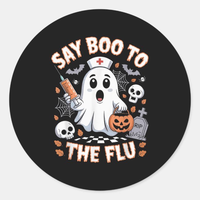 Sticker Rond Retro Nurse Ghost Halloween Vaccine Dit Boo À (Devant)