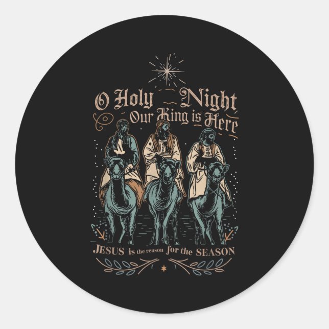 Sticker Rond Retro O Holy Night Our King Is Here Christian Reli (Devant)