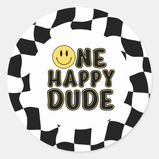 Sticker Rond Retro One Happy Dude Première fête d'anniversaire (Devant)