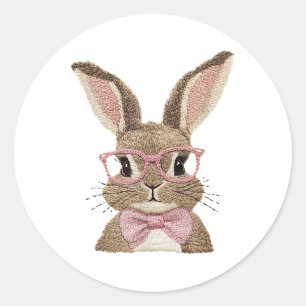 Sticker Rond Retro Pâques Faux Broderie Bunny de mignons cadeau