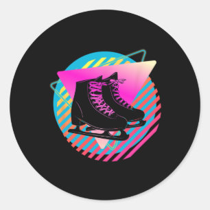 Sticker Rond Retro Patinage sur glace Sports d'hiver Ski Vintag