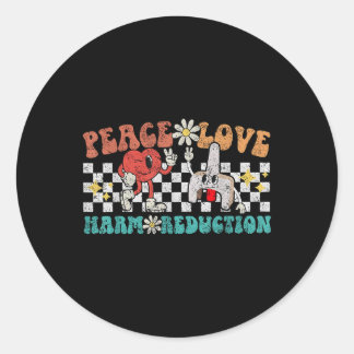 Sticker Rond Rétro Peace Love Réduction des dommages Surdose Se