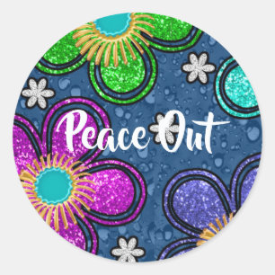 Sticker Rond Retro Peace Out Hippie Style Motif d'alimentation 