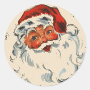 Sticker Rond Rétro Père Noël avec des étoiles