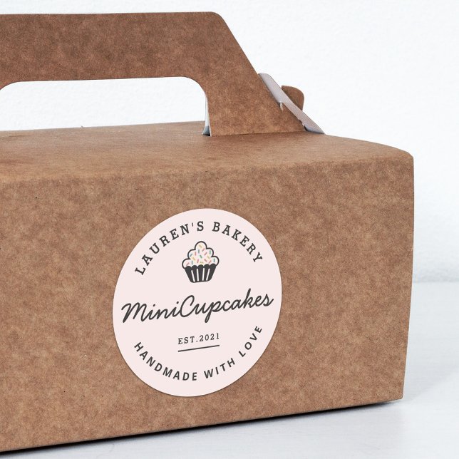 Sticker Rond Retro Pink Accueil Boulangerie Logo Cupcakes maiso (Créateur téléchargé)
