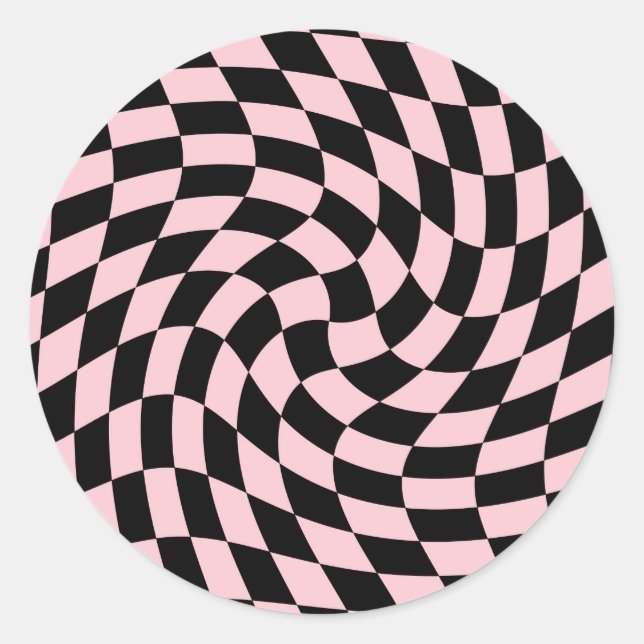 Sticker Rond Retro Pink Noir Pastel Chèques déroutés À damiers (Devant)