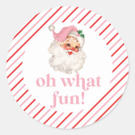 Sticker Rond Retro Pink Père Noël Oh Quel Amusant