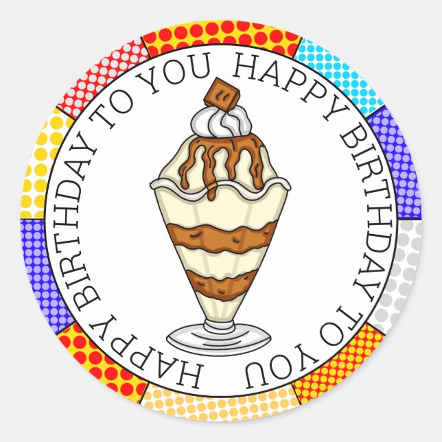 Sticker Rond Retro Pop Art Caramel Crème glacée Sundae (Devant)