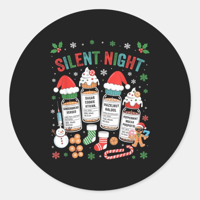 Sticker Rond Retro Profol Silent Night Icu Nurses Funny Merry C (Devant)