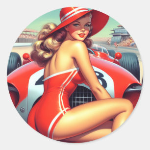 Sticker Rond Retro Racing Pin-up