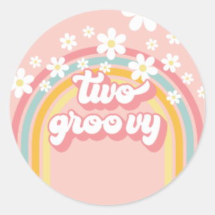 Sticker Rond Retro Rainbow Deux Anniversaire Groovy 2