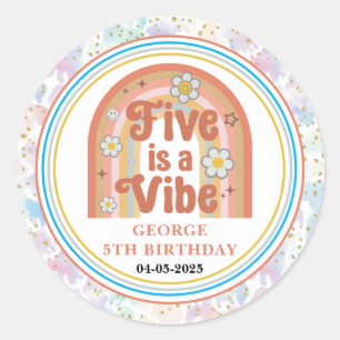 Sticker Rond Retro Rainbow FIVE est une Vibes Anniversaire Groo
