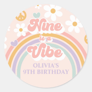 Sticker Rond Retro Rainbow Nine est une atmosphère 9e anniversa