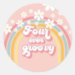 Sticker Rond Retro Rainbow Quatre Ans Toujours Groovy