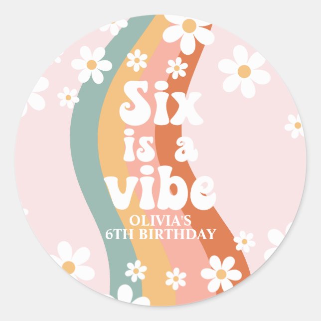 Sticker Rond Retro Rainbow Six est un Vibe Daisy 6e anniversair (Devant)