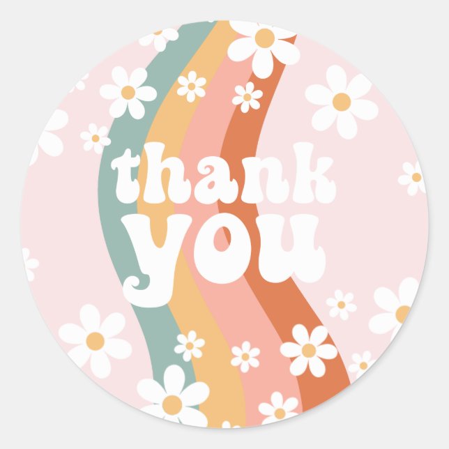 Sticker Rond Retro Rainbow Super One Daisy (Devant)