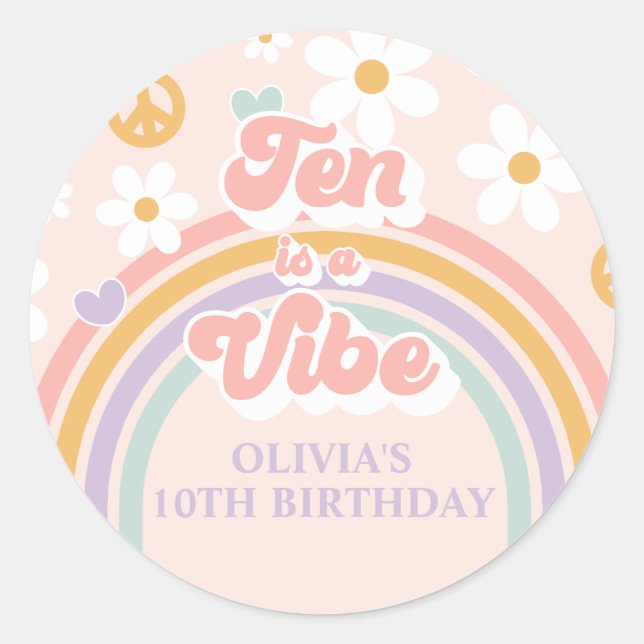 Sticker Rond Retro Rainbow ten est un Vibe 10e anniversaire (Devant)