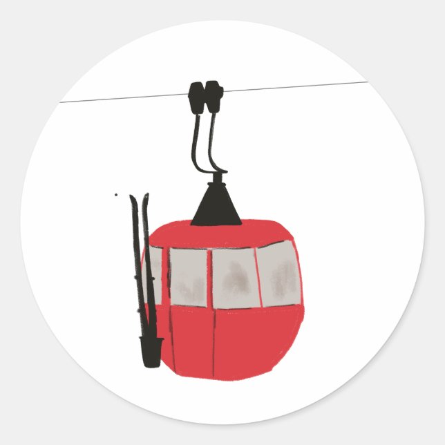 Sticker Rond Retro Red Ski Gondola Lift Personnalisé (Devant)
