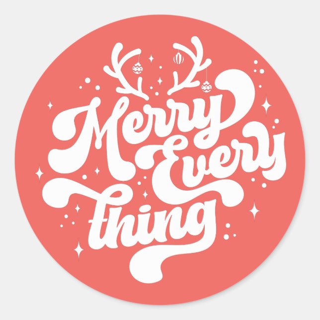 Sticker Rond Retro Red White Merry tout Joyeux Noël (Devant)
