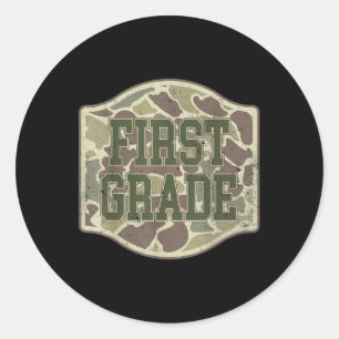 Sticker Rond Rétro Retour à l'école Garçons Vieux Camo Première