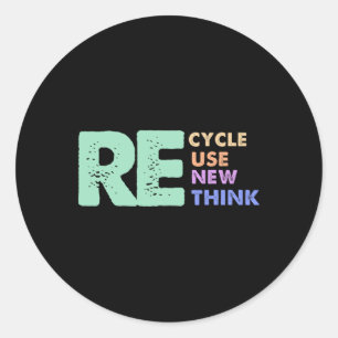 Sticker Rond Rétro Retro Remoe Mème Recycle Réutiliser Renouvel