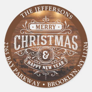 Sticker Rond Retro Rustic Christmas Retourner l'adresse Label