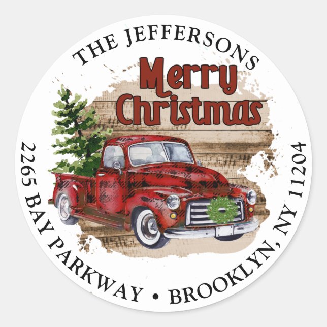 Sticker Rond Retro Rustic Christmas Retourner l'adresse Label (Devant)